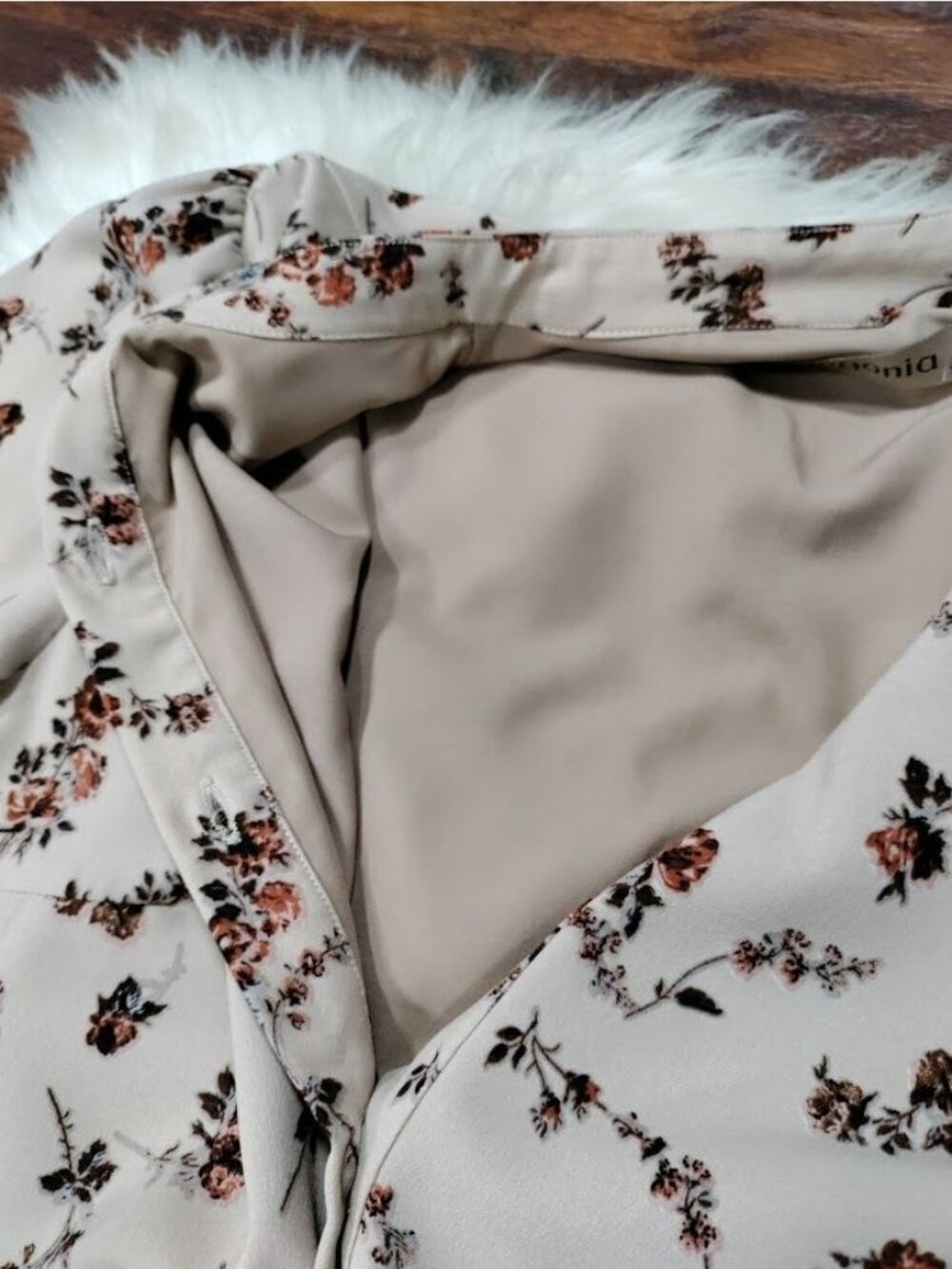 Begonia Puff Long Sleeve High Neck Floral Print Hi-Low Dress Beige Womens Small - Picture 13 of 16